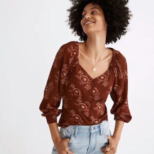 Madewell Preston Puff-Sleeve Top in Letterpress Floral Forest Fairycore Sz L
